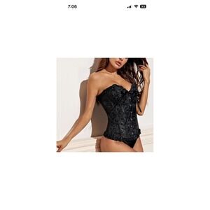 Hot topics Women Corset Black Baroque Print Lace-Up Back Front Boning 4XL